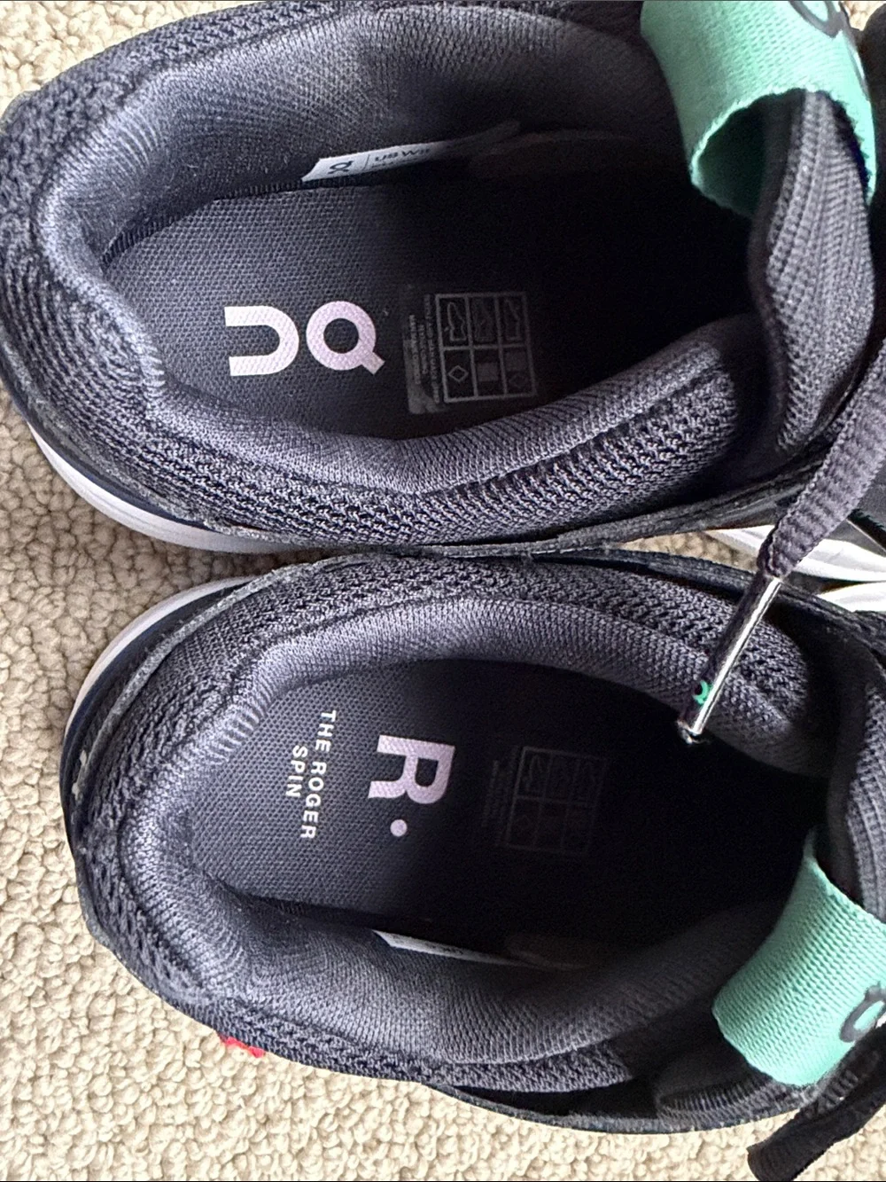 On Cloud “Roger Spin” Women's Athletic Sneakers in Black with Mint Accents - Picture 4 of 8
